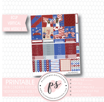 Independence (4th July) Mini Weekly Kit Printable Planner Stickers (for use with ECLP Vertical) - Plannerologystudio