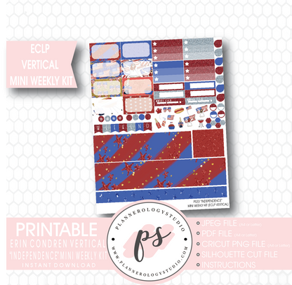 Independence (4th July) Mini Weekly Kit Printable Planner Stickers (for use with ECLP Vertical) - Plannerologystudio