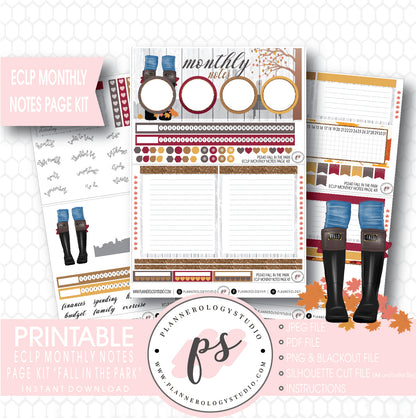 Fall in the Park Monthly Notes Page Kit Digital Printable Planner Stickers (for use with ECLP) - Plannerologystudio