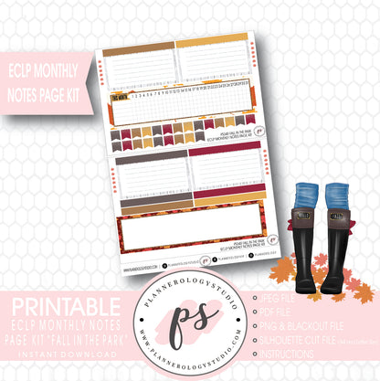 Fall in the Park Monthly Notes Page Kit Digital Printable Planner Stickers (for use with ECLP) - Plannerologystudio