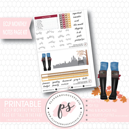 Fall in the Park Monthly Notes Page Kit Digital Printable Planner Stickers (for use with ECLP) - Plannerologystudio