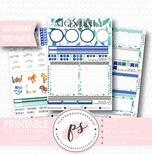 Bloom Monthly Notes Page Kit Digital Printable Planner Stickers (for use with ECLP) - Plannerologystudio