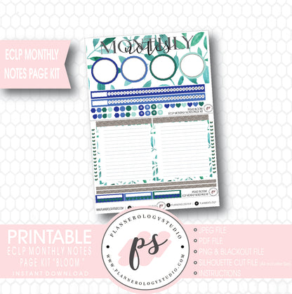 Bloom Monthly Notes Page Kit Digital Printable Planner Stickers (for use with ECLP) - Plannerologystudio
