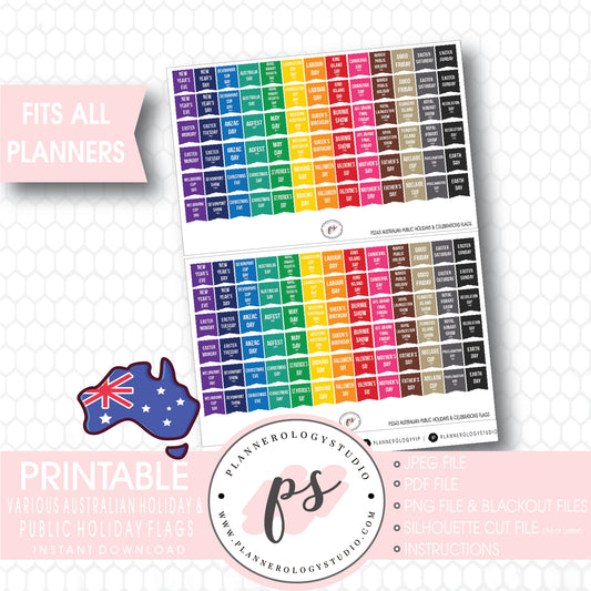 Australian Public Holidays & Celebrations Rainbow Flags Digital Printable Planner Stickers - Plannerologystudio