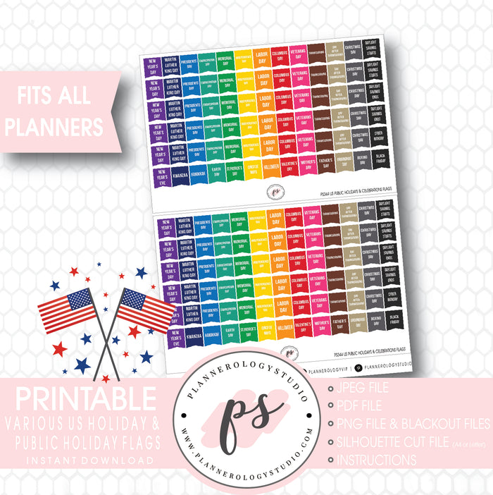 US American Public Holidays & Celebrations Rainbow Flags Digital Printable Planner Stickers - Plannerologystudio