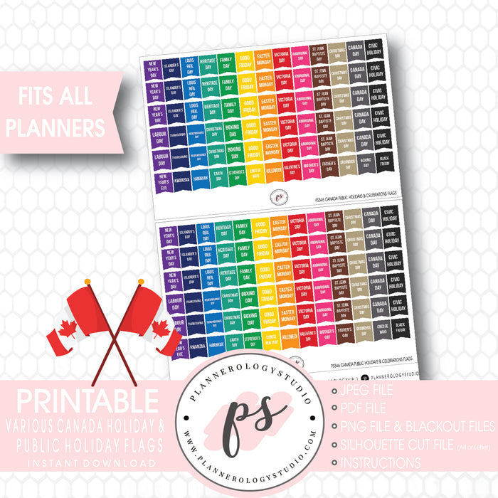 Canada Public Holidays & Celebrations Rainbow Flags Digital Printable Planner Stickers - Plannerologystudio
