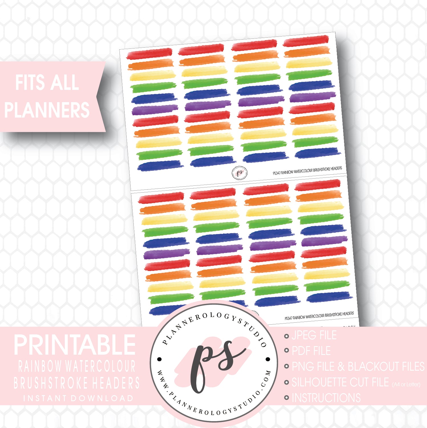 Rainbow Watercolour Brushstroke Headers Digital Printable Planner Stickers - Plannerologystudio