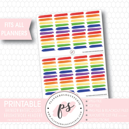 Rainbow Watercolour Brushstroke Headers Digital Printable Planner Stickers - Plannerologystudio