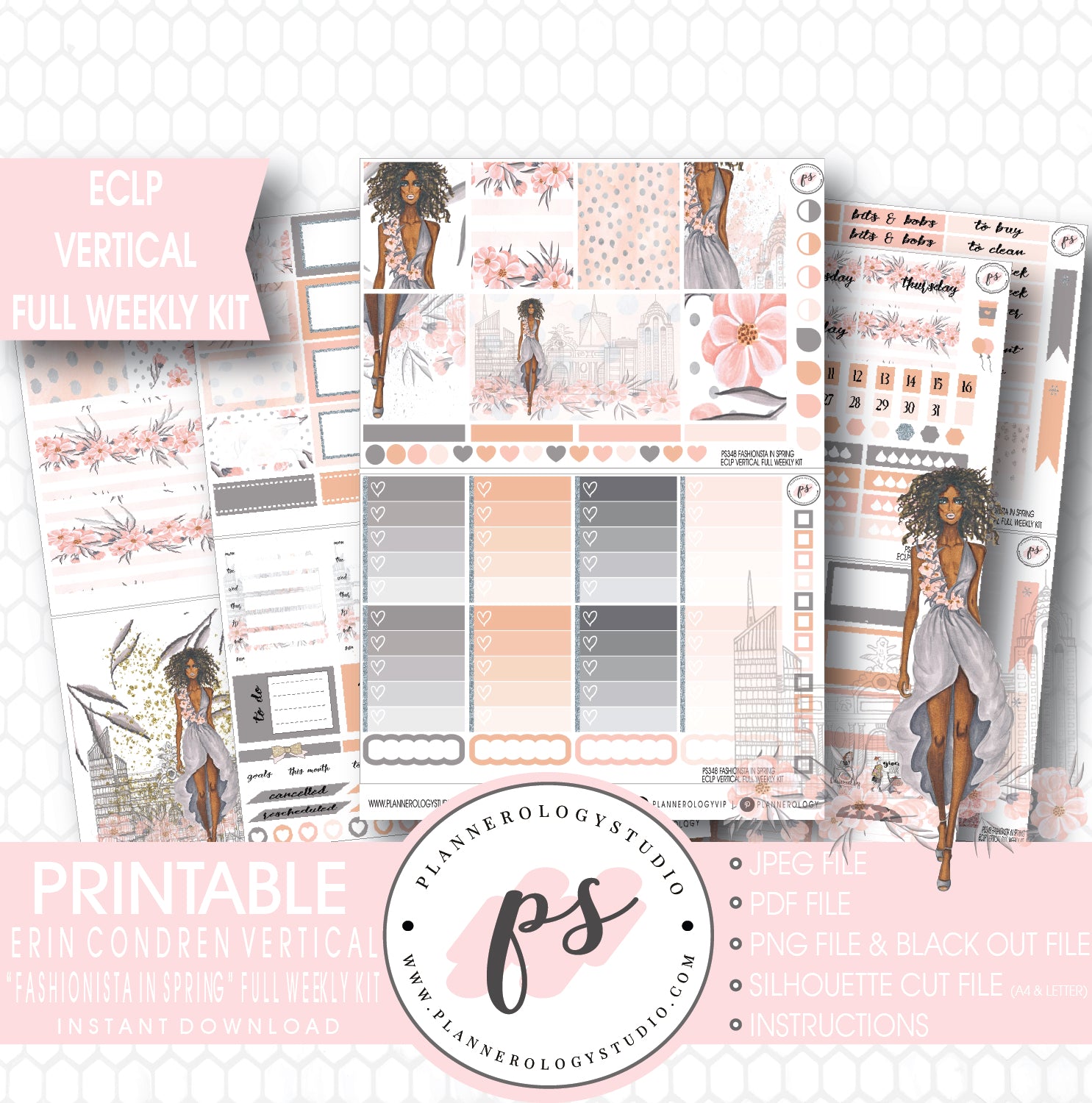 Fashionista in Spring Full Weekly Kit Printable Planner Stickers (for use with ECLP Vertical) - Plannerologystudio