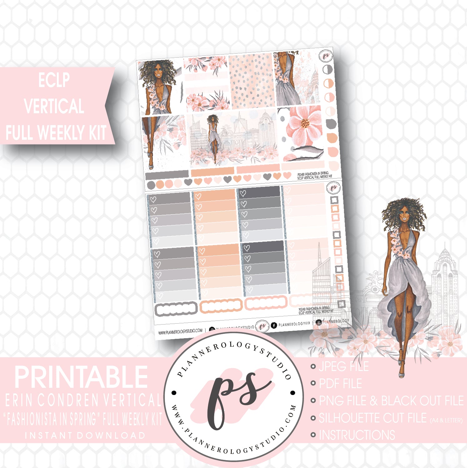 Fashionista in Spring Full Weekly Kit Printable Planner Stickers (for use with ECLP Vertical) - Plannerologystudio
