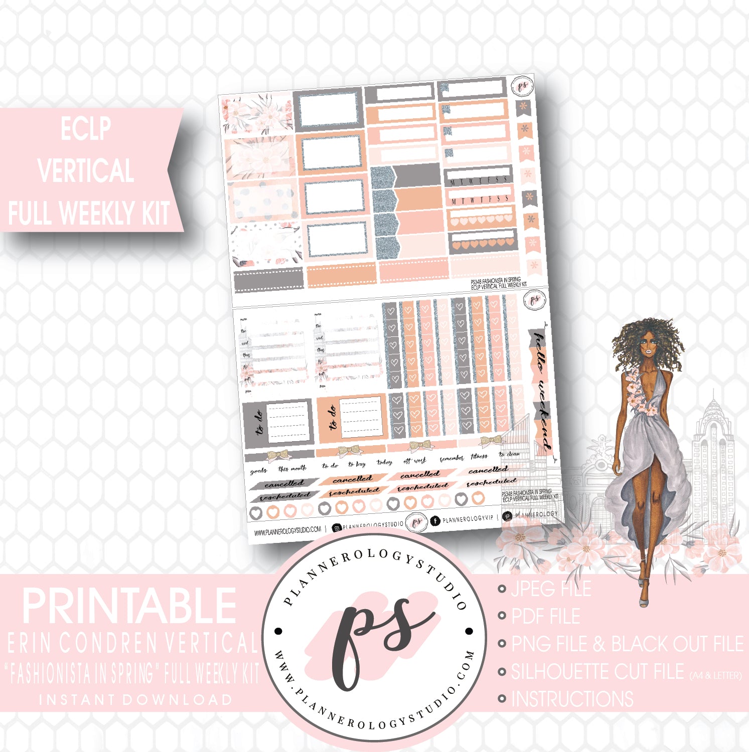 Fashionista in Spring Full Weekly Kit Printable Planner Stickers (for use with ECLP Vertical) - Plannerologystudio