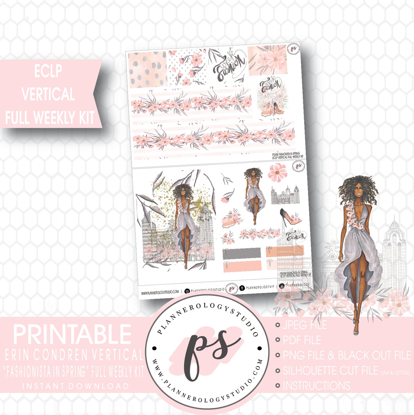 Fashionista in Spring Full Weekly Kit Printable Planner Stickers (for use with ECLP Vertical) - Plannerologystudio