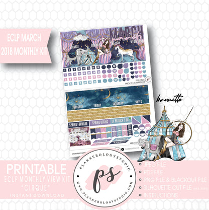 Cirque March 2018 Monthly View Kit Digital Printable Planner Stickers (for use with Erin Condren) - Plannerologystudio