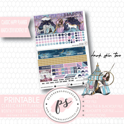 Cirque March 2018 Monthly View Kit Digital Printable Planner Stickers (for use with Classic Happy Planner) - Plannerologystudio