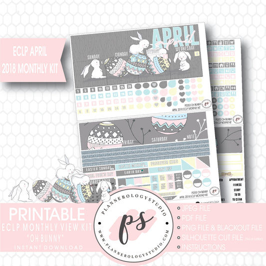 Oh Bunny April Easter 2018 Monthly View Kit Digital Printable Planner Stickers (for use with Erin Condren) - Plannerologystudio