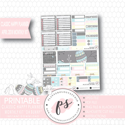 Oh Bunny April Easter 2018 Monthly View Kit Digital Printable Planner Stickers (for use with Classic Happy Planner) - Plannerologystudio