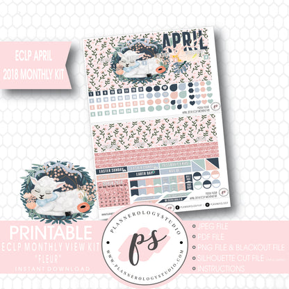 Fleur April Easter 2018 Monthly View Kit Digital Printable Planner Stickers (for use with Erin Condren) - Plannerologystudio