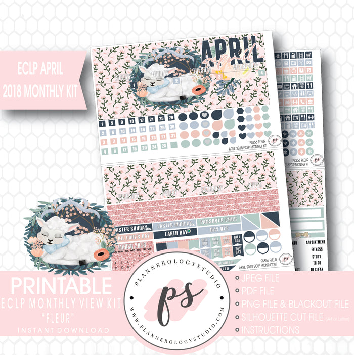 Fleur April Easter 2018 Monthly View Kit Digital Printable Planner Stickers (for use with Erin Condren) - Plannerologystudio