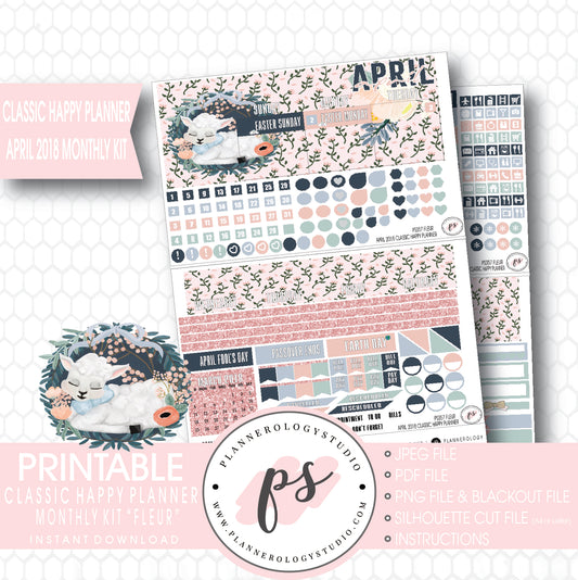 Fleur April Easter 2018 Monthly View Kit Digital Printable Planner Stickers (for use with Classic Happy Planner) - Plannerologystudio