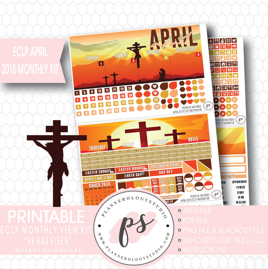 He Has Risen April Easter 2018 Monthly View Kit Digital Printable Planner Stickers (for use with Erin Condren) - Plannerologystudio