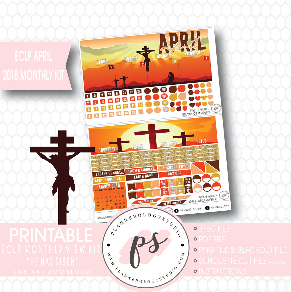 He Has Risen April Easter 2018 Monthly View Kit Digital Printable Planner Stickers (for use with Erin Condren) - Plannerologystudio