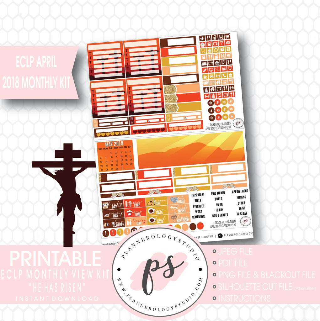 He Has Risen April Easter 2018 Monthly View Kit Digital Printable Planner Stickers (for use with Erin Condren) - Plannerologystudio
