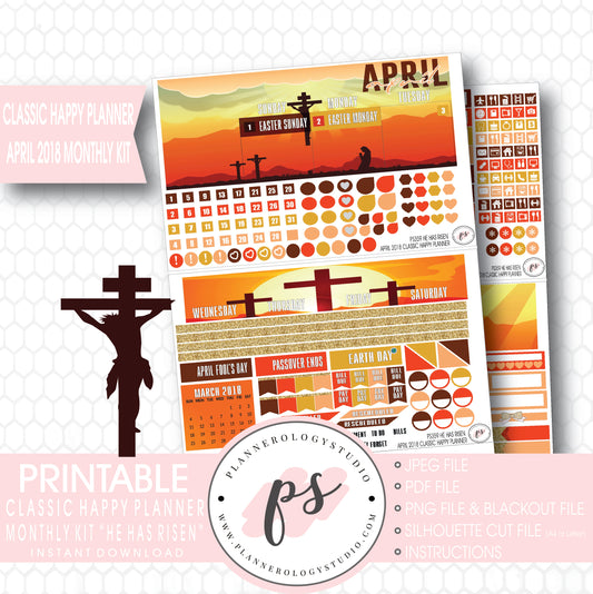 He Has Risen April Easter 2018 Monthly View Kit Digital Printable Planner Stickers (for use with Classic Happy Planner) - Plannerologystudio