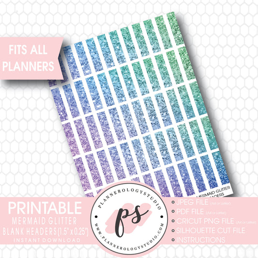 Mermaid Glitter Blank Header Printable Planner Stickers - Plannerologystudio