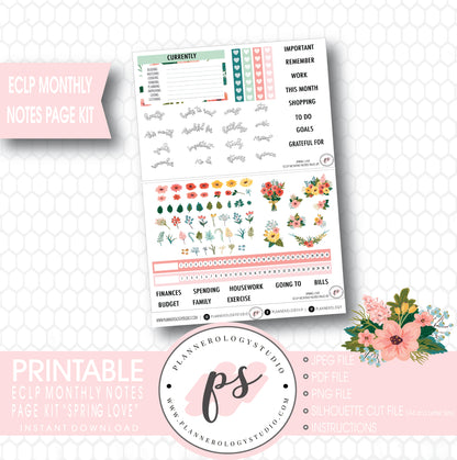 Spring Love Monthly Notes Page Kit Digital Printable Planner Stickers (for use with ECLP) - Plannerologystudio