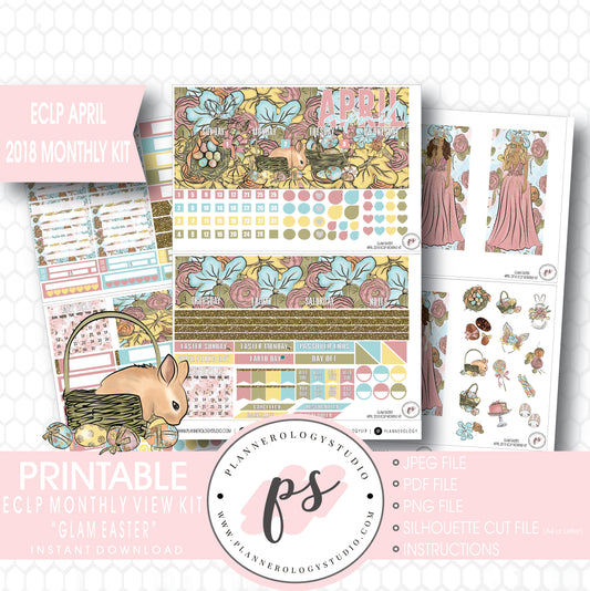 Glam Easter April 2018 Monthly View Kit Digital Printable Planner Stickers (for use with Erin Condren) - Plannerologystudio