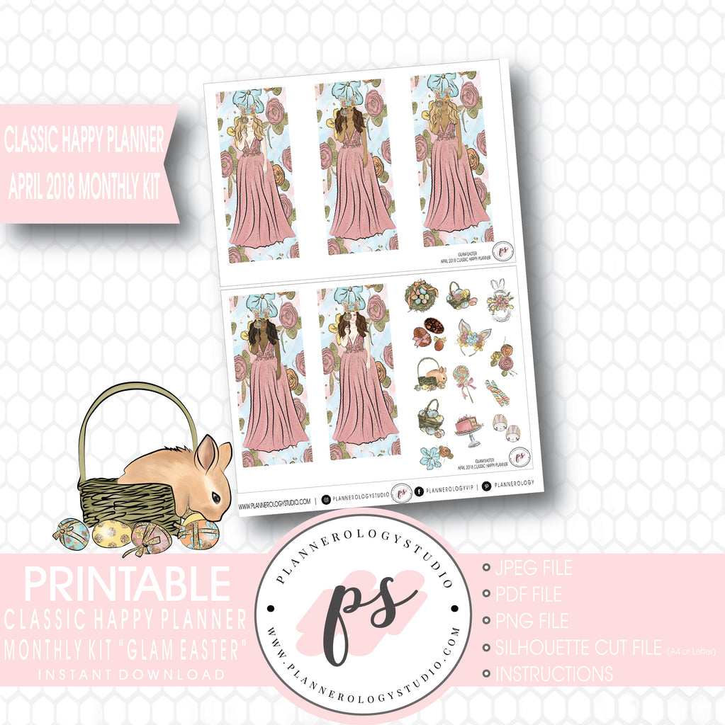Glam Easter April 2018 Monthly View Kit Digital Printable Planner Stickers (for use with Classic Happy Planner) - Plannerologystudio