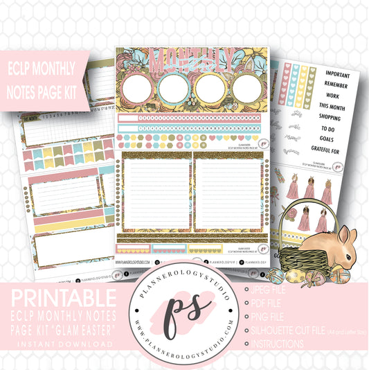 Glam Easter Monthly Notes Page Kit Digital Printable Planner Stickers (for use with ECLP) - Plannerologystudio