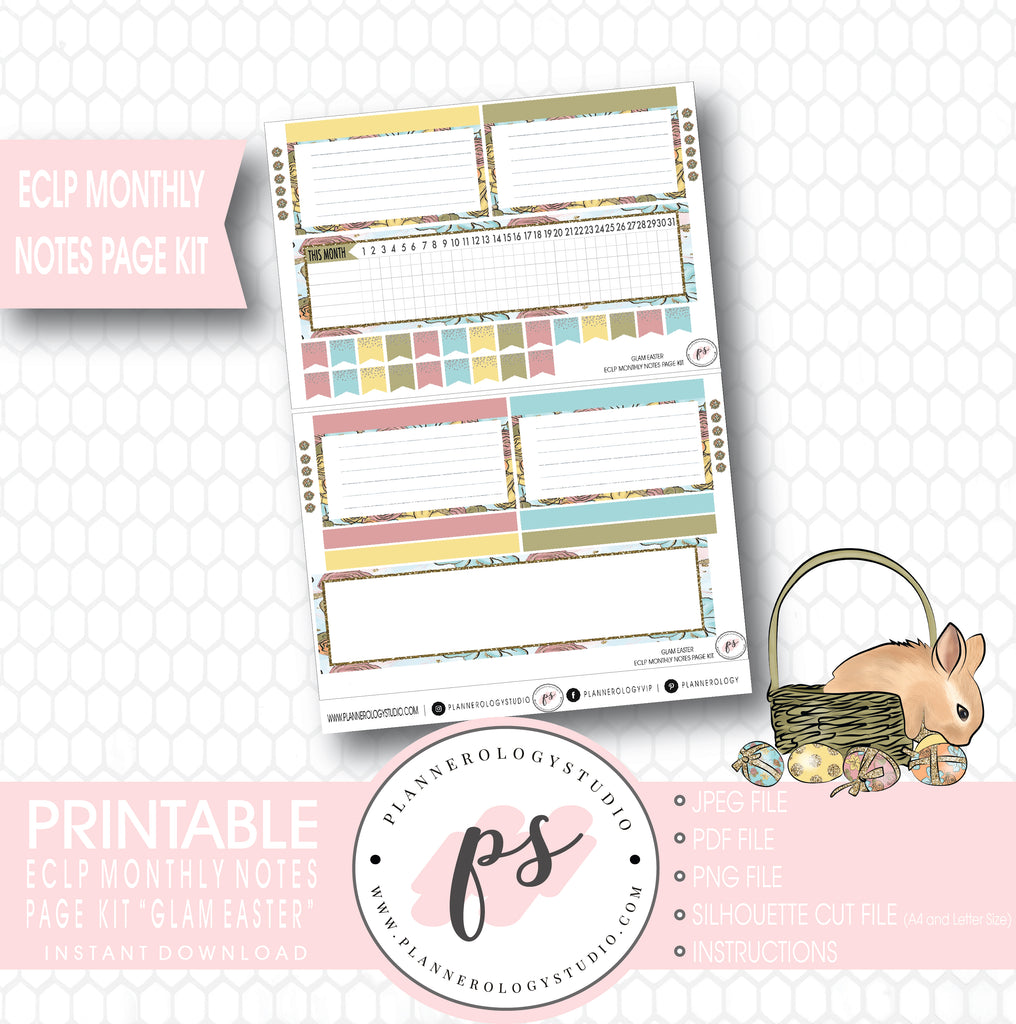 Glam Easter Monthly Notes Page Kit Digital Printable Planner Stickers (for use with ECLP) - Plannerologystudio