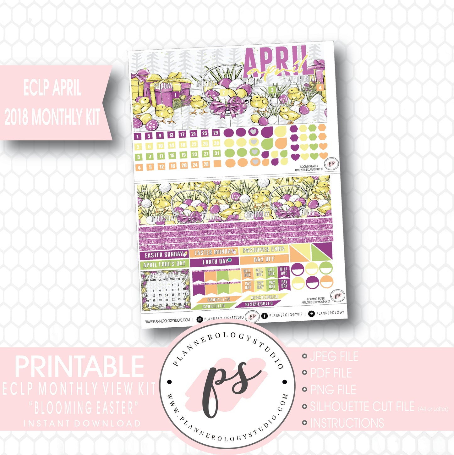 Blooming Easter April 2018 Monthly View Kit Digital Printable Planner Stickers (for use with Erin Condren) - Plannerologystudio