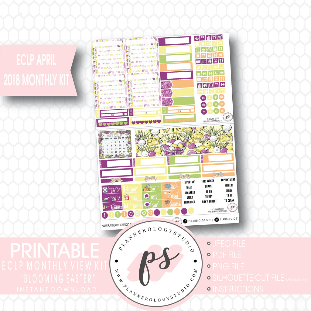 Blooming Easter April 2018 Monthly View Kit Digital Printable Planner Stickers (for use with Erin Condren) - Plannerologystudio