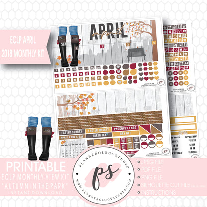Autumn in the Park April 2018 Monthly View Kit Digital Printable Planner Stickers (for use with Erin Condren) - Plannerologystudio