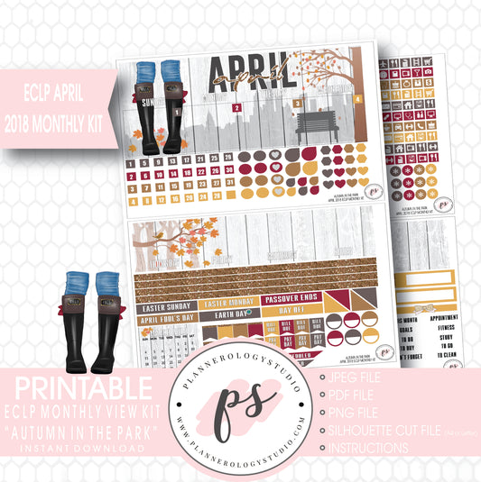 Autumn in the Park April 2018 Monthly View Kit Digital Printable Planner Stickers (for use with Erin Condren) - Plannerologystudio