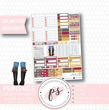 Autumn in the Park April 2018 Monthly View Kit Digital Printable Planner Stickers (for use with Classic Happy Planner) - Plannerologystudio