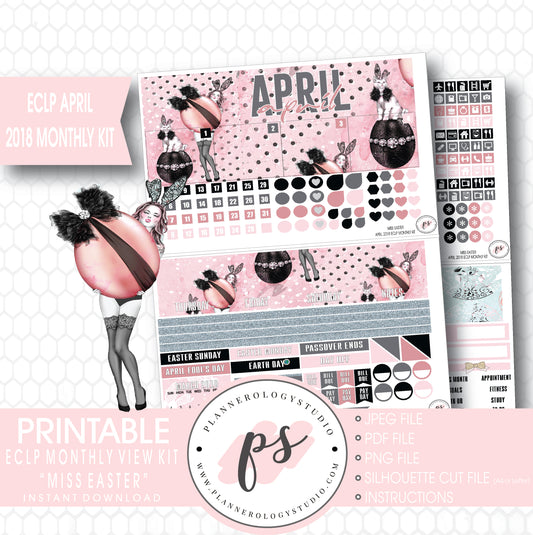 Miss Easter April 2018 Monthly View Kit Digital Printable Planner Stickers (for use with Erin Condren) - Plannerologystudio