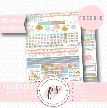 Sweet Easter Classic Happy Planner April 2018 Monthly Kit Digital Printable Planner Stickers (PDF/JPG/PNG/Silhouette Cut File Freebie) - Plannerologystudio