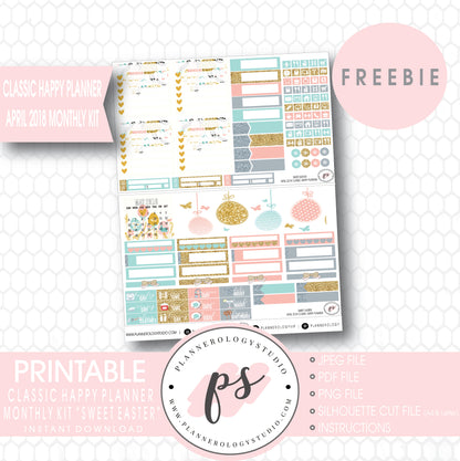 Sweet Easter Classic Happy Planner April 2018 Monthly Kit Digital Printable Planner Stickers (PDF/JPG/PNG/Silhouette Cut File Freebie) - Plannerologystudio