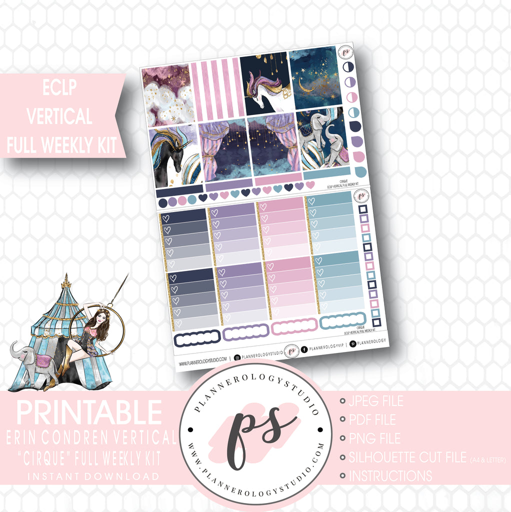 Cirque Full Weekly Kit Printable Planner Stickers (for use with ECLP Vertical) - Plannerologystudio