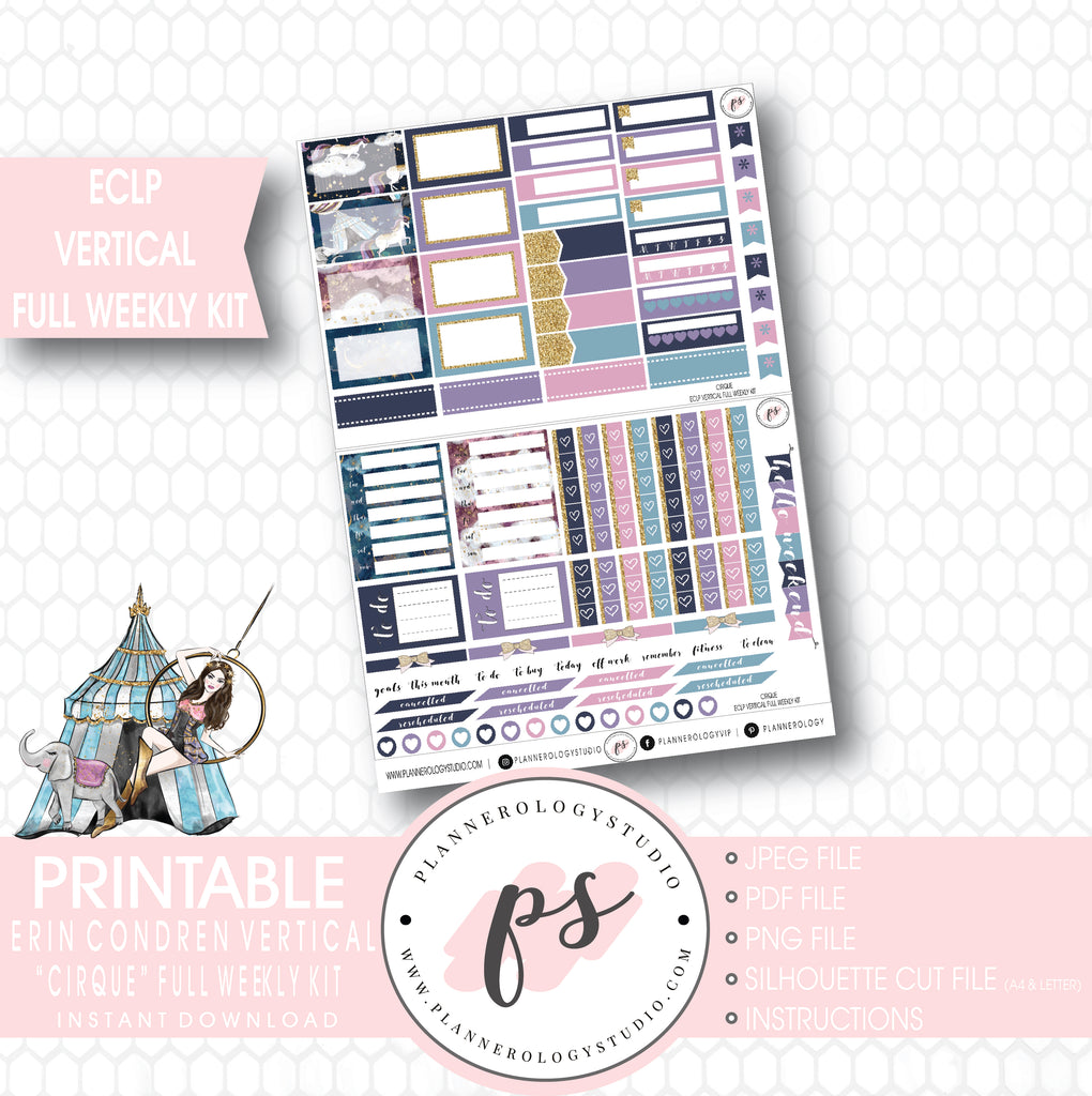 Cirque Full Weekly Kit Printable Planner Stickers (for use with ECLP Vertical) - Plannerologystudio