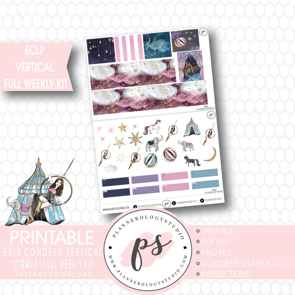 Cirque Full Weekly Kit Printable Planner Stickers (for use with ECLP Vertical) - Plannerologystudio