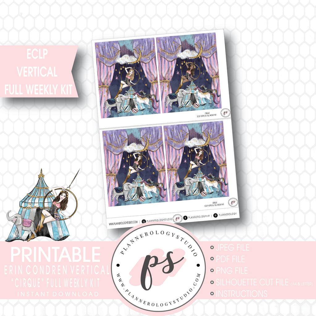 Cirque Full Weekly Kit Printable Planner Stickers (for use with ECLP Vertical) - Plannerologystudio