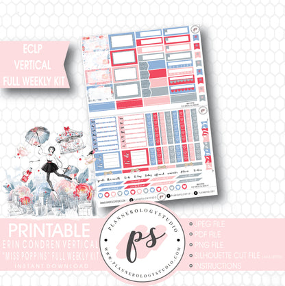 Miss Poppins (Mary Poppins) Full Weekly Kit Printable Planner Stickers (for use with ECLP Vertical) - Plannerologystudio