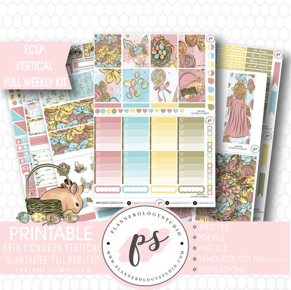 Glam Easter Full Weekly Kit Printable Planner Stickers (for use with ECLP Vertical) - Plannerologystudio