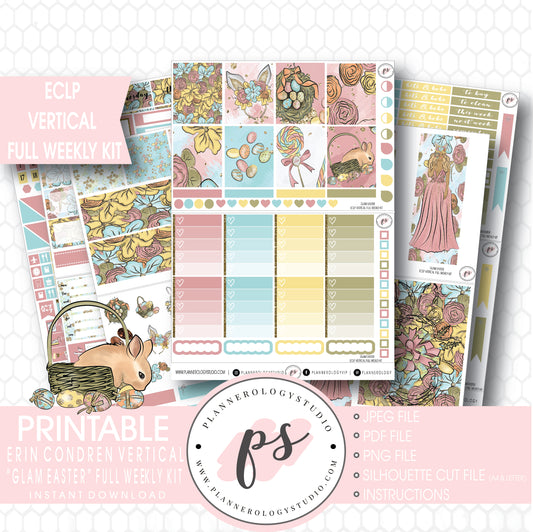 Glam Easter Full Weekly Kit Printable Planner Stickers (for use with ECLP Vertical) - Plannerologystudio