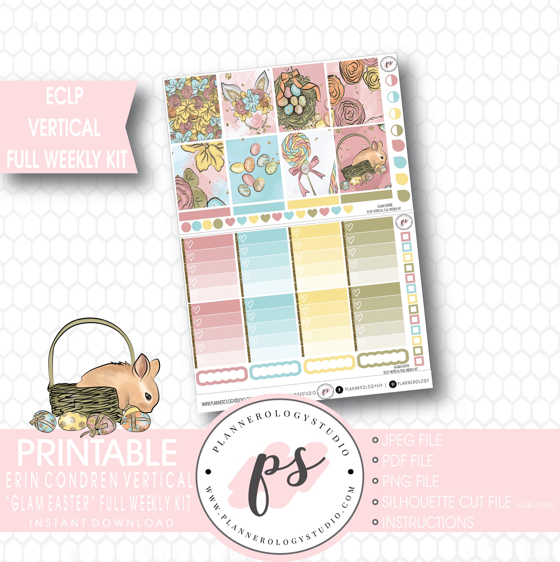 Glam Easter Full Weekly Kit Printable Planner Stickers (for use with ECLP Vertical) - Plannerologystudio