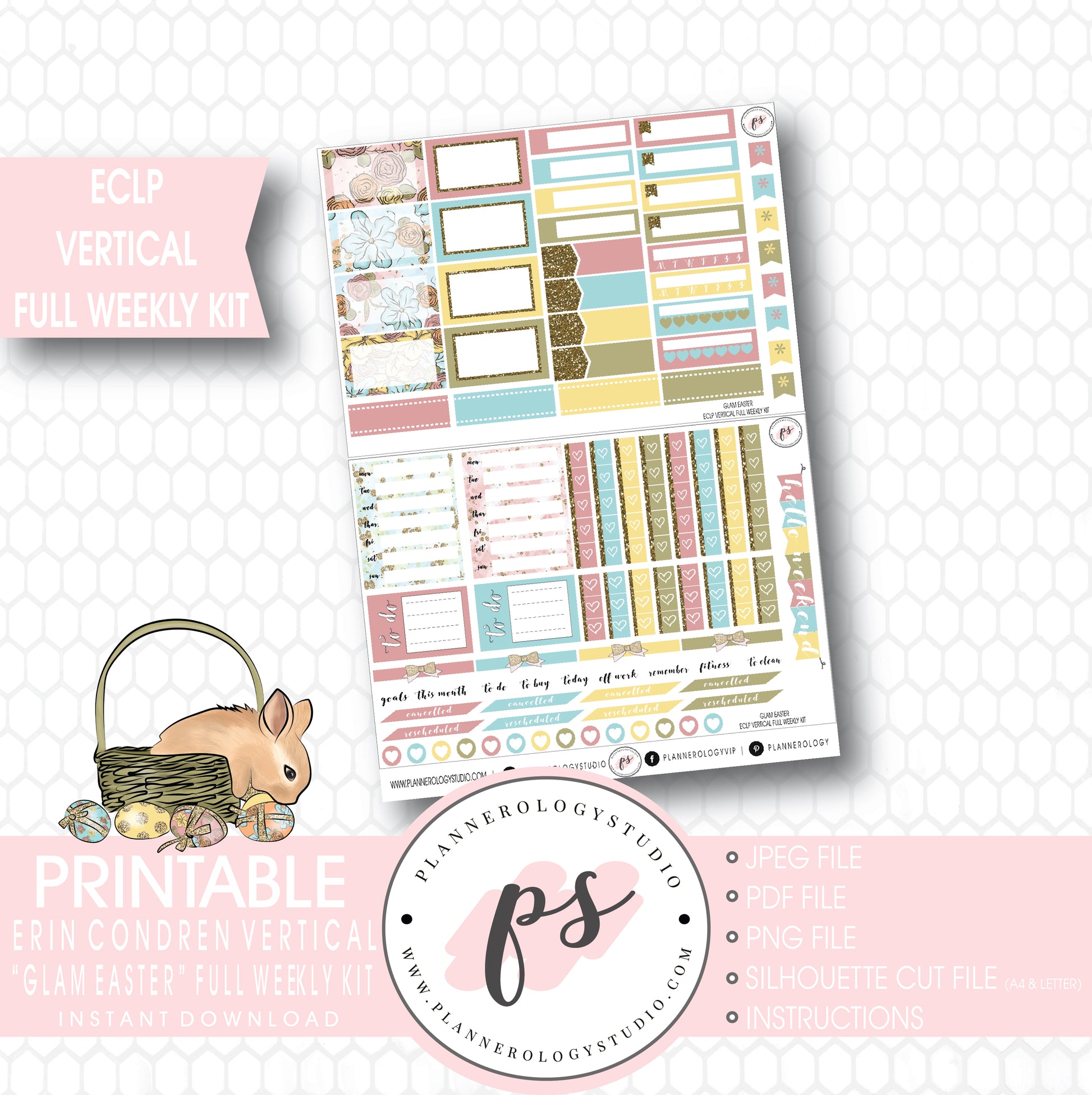 Glam Easter Full Weekly Kit Printable Planner Stickers (for use with ECLP Vertical) - Plannerologystudio